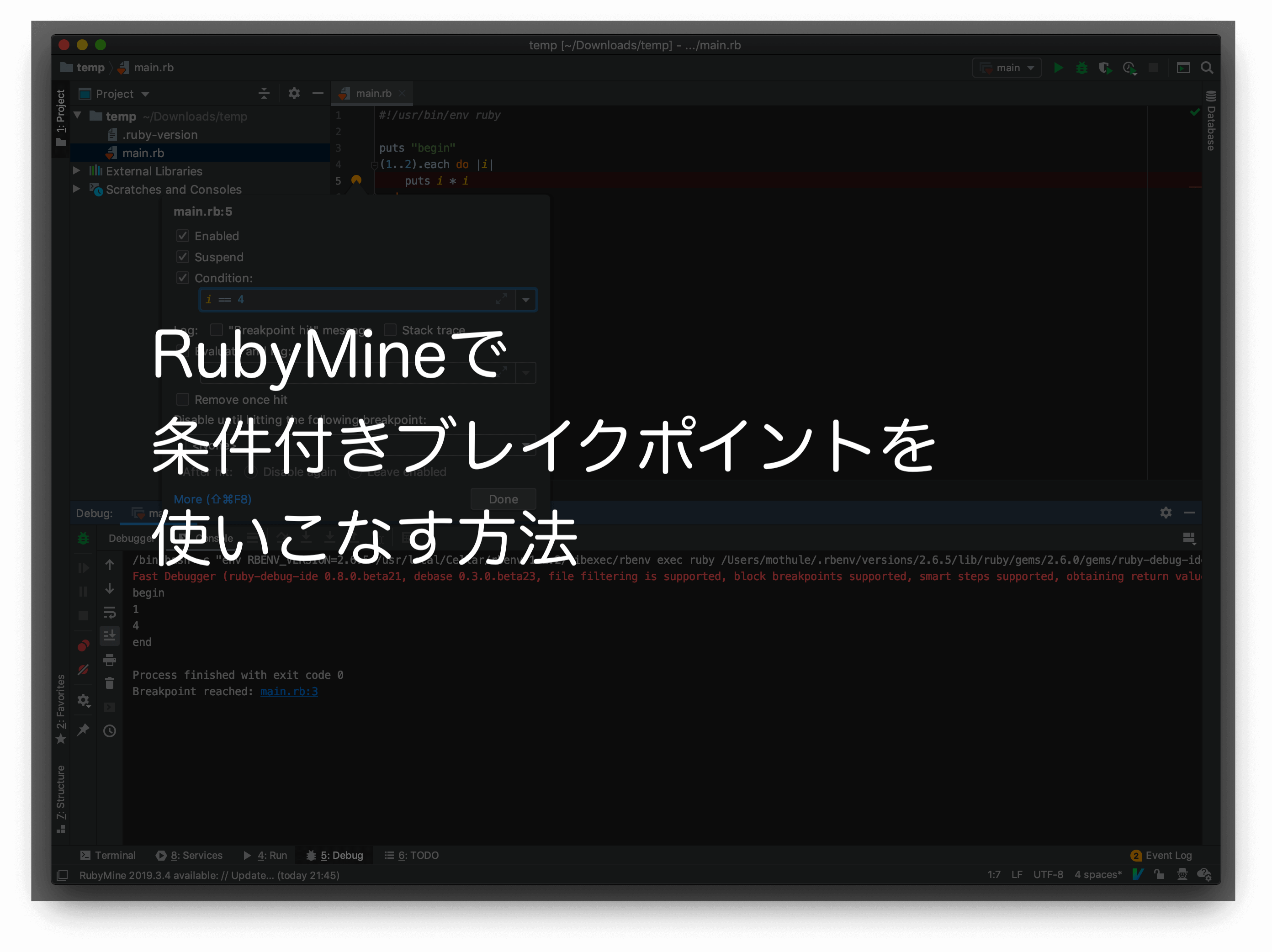 RubyMineで条件付きブレイクポイントを使いこなす方法