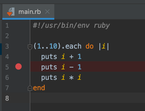 RubyMineのエディタ画面